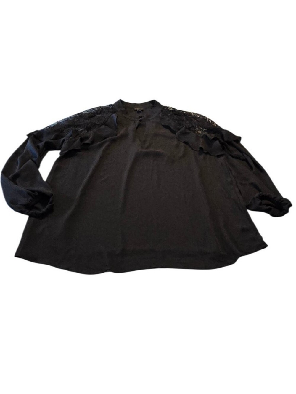 torrid Black Lace-Yoke Long Sleeve Blouse Size 0(Large) i24